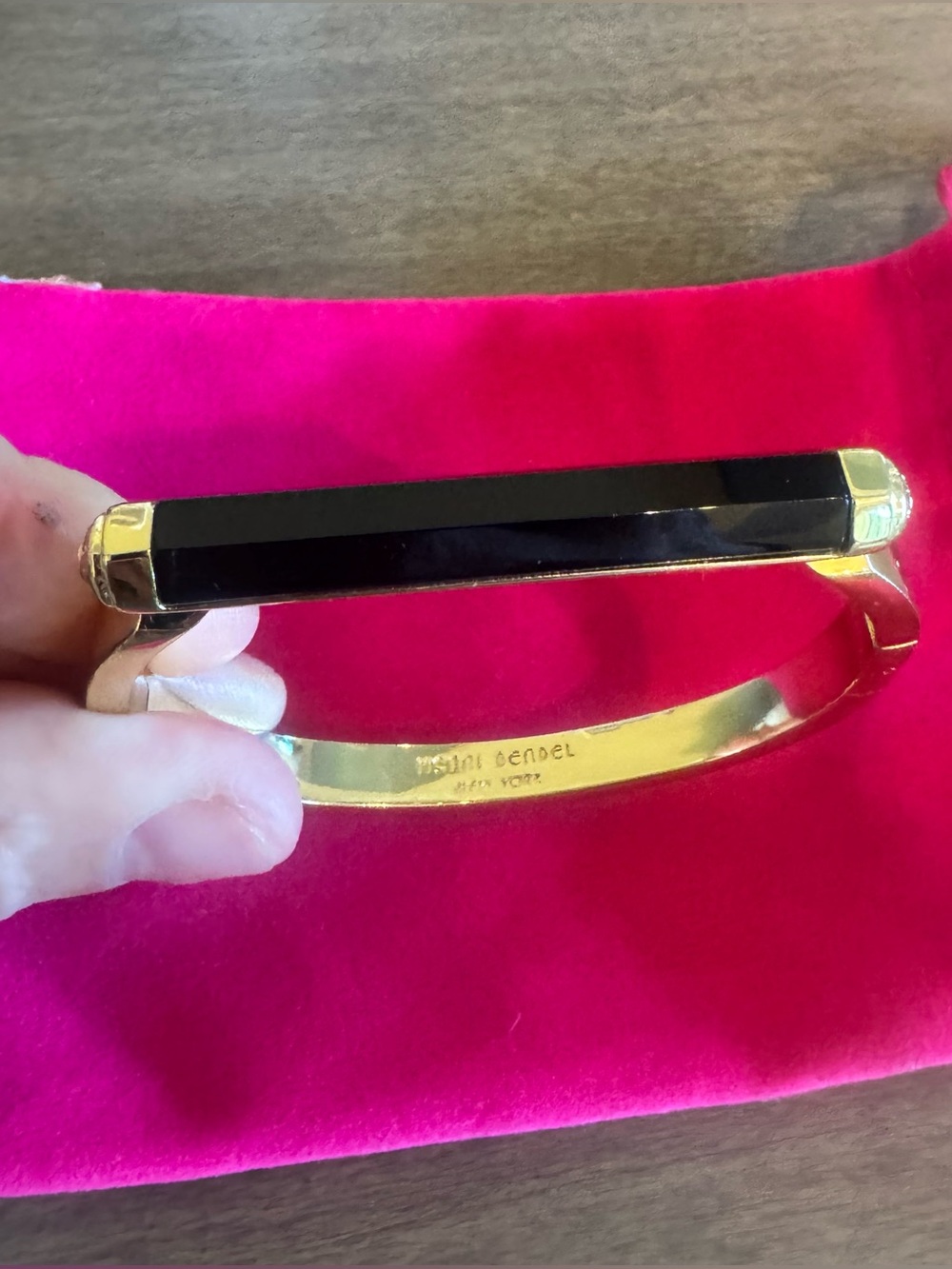 henri bendel Gold-Tone Bangle with Black Bar Accent